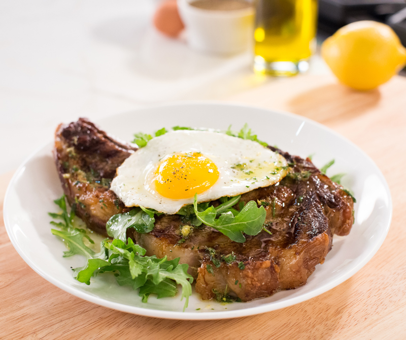 receta, huevo, bistec
